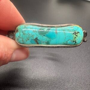 Turquoise Stone Silver Cuff Bracelet - Women
